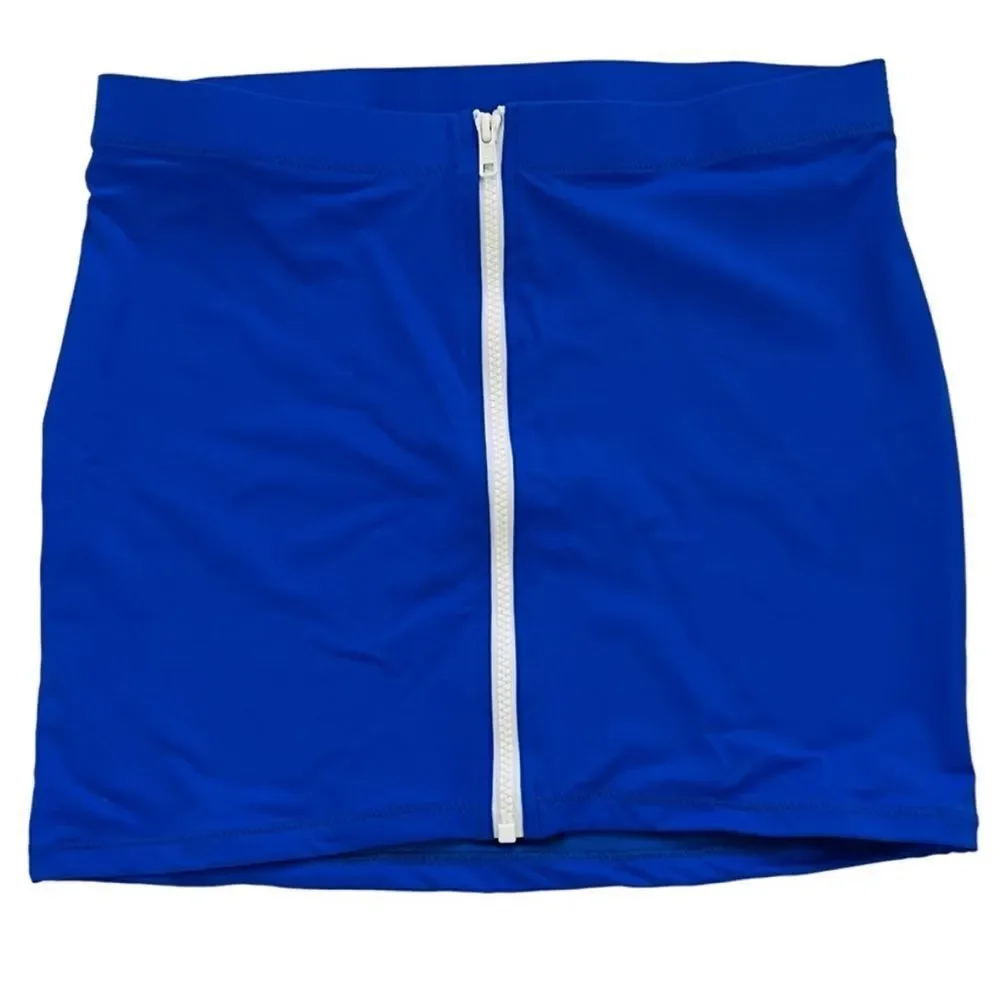 NWT SKIMS Sporty Zipper Swim Cobalt Blue Mini Swim Bottom Skirt